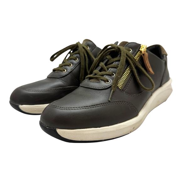 Clarks Un Rio Zip Sneaker Dark Olive Green 7 - Picture 1 of 12